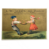 I.W. Allen Job Printer, Beverly MA, Victorian Era Trade Card