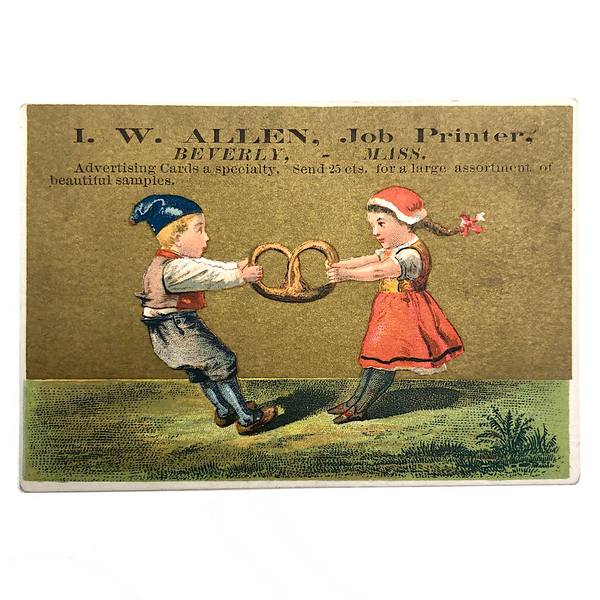 I.W. Allen Job Printer, Beverly MA, Victorian Era Trade Card