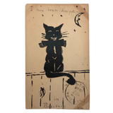 Black Cat and Dissipating Moon in Pittsburg, 1905 Hand-painted Postcard