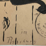 Black Cat and Dissipating Moon in Pittsburg, 1905 Hand-painted Postcard