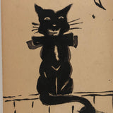 Black Cat and Dissipating Moon in Pittsburg, 1905 Hand-painted Postcard