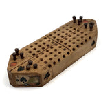 Unusual Old Folk Art Cribbage Board with Carved Trumps and Inlaid Playing Cards