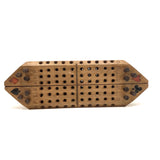 Unusual Old Folk Art Cribbage Board with Carved Trumps and Inlaid Playing Cards