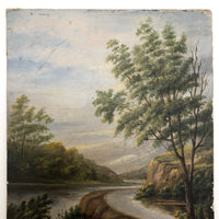 American Oil on Board 19th Century Northeastern River Scene Landscape Painting