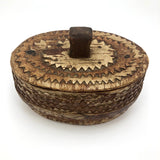 Scandanavian Large Lidded Sami Birch Bark Box with Carved Topple