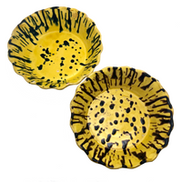 Old Yellow Splatterware Scalloped Edge Bowls / Baking Dishes - A Pair