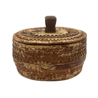 Scandanavian Large Lidded Sami Birch Bark Box with Carved Topple