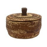 Scandanavian Large Lidded Sami Birch Bark Box with Carved Topple