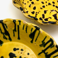 Old Yellow Splatterware Scalloped Edge Bowls / Baking Dishes - A Pair