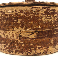 Scandanavian Large Lidded Sami Birch Bark Box with Carved Topple