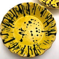 Old Yellow Splatterware Scalloped Edge Bowls / Baking Dishes - A Pair