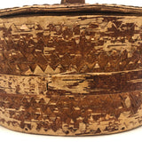 Scandanavian Large Lidded Sami Birch Bark Box with Carved Topple
