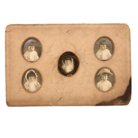 Antique Five Photo Portraits Card with Hair Lock