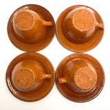 Jugtown Pottery Ware Orange Glazed Set of Four Mugs, One Cup,  Five Saucers