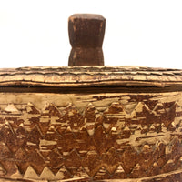 Scandanavian Large Lidded Sami Birch Bark Box with Carved Topple