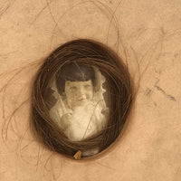 Antique Five Photo Portraits Card with Hair Lock