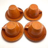 Jugtown Pottery Ware Orange Glazed Set of Four Mugs, One Cup,  Five Saucers