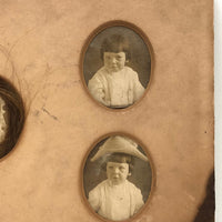 Antique Five Photo Portraits Card with Hair Lock