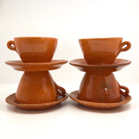 Jugtown Pottery Ware Orange Glazed Set of Four Mugs, One Cup,  Five Saucers
