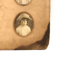 Antique Five Photo Portraits Card with Hair Lock