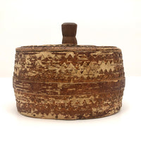 Scandanavian Large Lidded Sami Birch Bark Box with Carved Topple