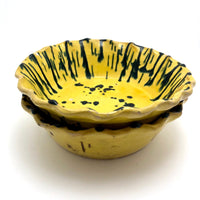 Old Yellow Splatterware Scalloped Edge Bowls / Baking Dishes - A Pair