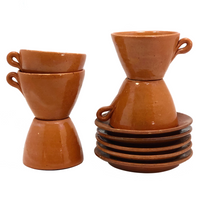Jugtown Pottery Ware Orange Glazed Set of Four Mugs, One Cup,  Five Saucers