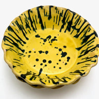 Old Yellow Splatterware Scalloped Edge Bowls / Baking Dishes - A Pair
