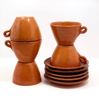 Jugtown Pottery Ware Orange Glazed Set of Four Mugs, One Cup,  Five Saucers