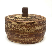 Scandanavian Large Lidded Sami Birch Bark Box with Carved Topple