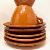 Jugtown Pottery Ware Orange Glazed Set of Four Mugs, One Cup,  Five Saucers