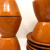 Jugtown Pottery Ware Orange Glazed Set of Four Mugs, One Cup,  Five Saucers