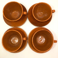 Jugtown Pottery Ware Orange Glazed Set of Four Mugs, One Cup,  Five Saucers