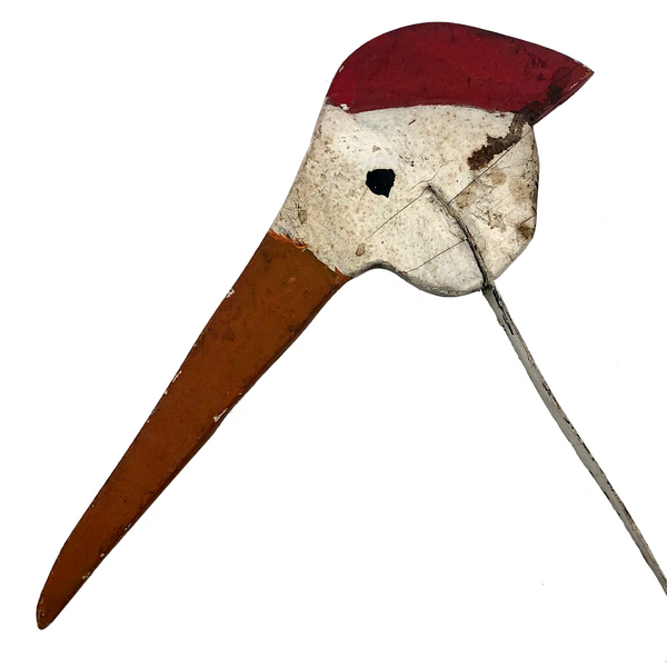 Large Painted Wooden Stork Bobble Head