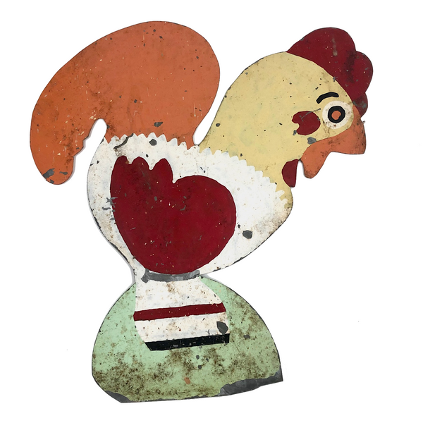 Hand-painted Corrugated Steel Cutout Rooster #1