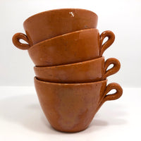 Jugtown Pottery Ware Orange Glazed Set of Four Mugs, One Cup,  Five Saucers