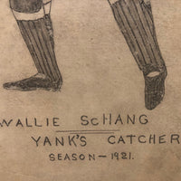 SOLD Wallie Schang Yank's Catcher Season 1921 Graphite Drawing on Board