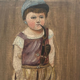 Little Boy Smoking Pipe, Small Antique Oil on Canvas Painting