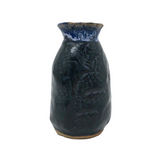 Great Little Hand-formed, Pressed Pattern Blue Pottery Bud Vase