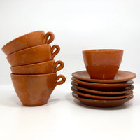 Jugtown Pottery Ware Orange Glazed Set of Four Mugs, One Cup,  Five Saucers