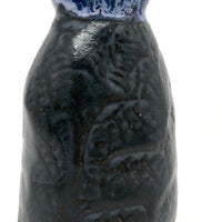 Great Little Hand-formed, Pressed Pattern Blue Pottery Bud Vase