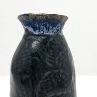 Great Little Hand-formed, Pressed Pattern Blue Pottery Bud Vase