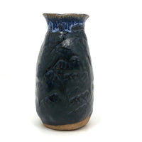 Great Little Hand-formed, Pressed Pattern Blue Pottery Bud Vase