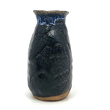 Great Little Hand-formed, Pressed Pattern Blue Pottery Bud Vase