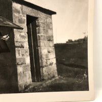 Two Young Men at Cottage Window, Black and White Snapshot