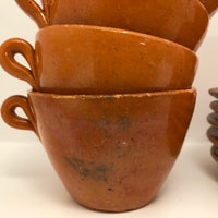 Jugtown Pottery Ware Orange Glazed Set of Four Mugs, One Cup,  Five Saucers