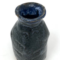 Great Little Hand-formed, Pressed Pattern Blue Pottery Bud Vase
