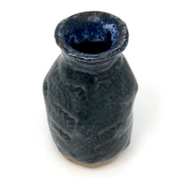 Great Little Hand-formed, Pressed Pattern Blue Pottery Bud Vase