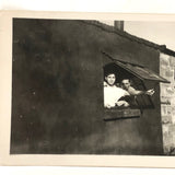 Two Young Men at Cottage Window, Black and White Snapshot
