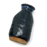 Great Little Hand-formed, Pressed Pattern Blue Pottery Bud Vase